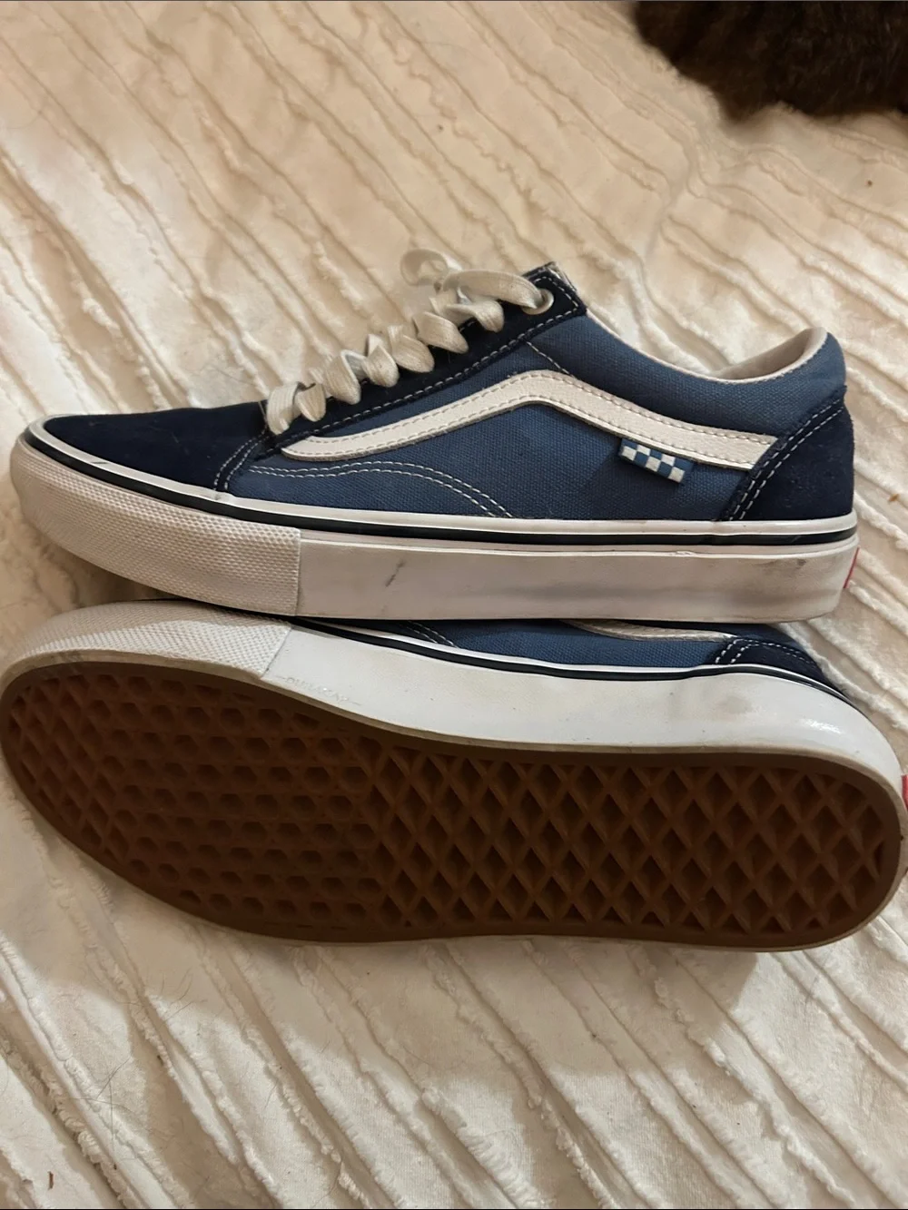 Vans Navy Blue and White Low-Top Skate Sneakers
